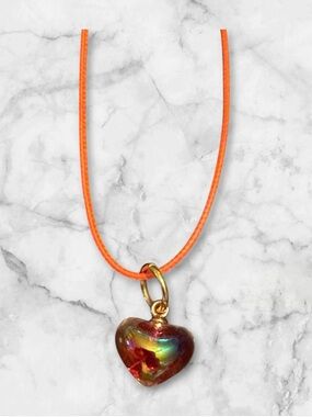 Iridescent Heart Pendant Necklace in Orange - Unbranded